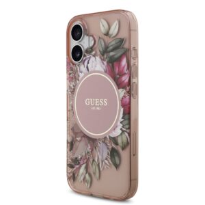 Guess IML Flowers iPhone 17 hoesje – Met MagSafe en Koord – Roze - 1