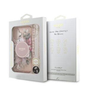 Guess IML Flowers iPhone 17 hoesje – Met MagSafe en Koord – Roze - 6