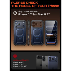Supcase UB Grip Pro iPhone 17 Pro Max hoesje met Screenprotector en MagSafe – Blauw - 3