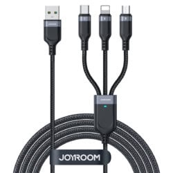 Joyroom Multi-Use 3.5A 3-in-1 Kabel - USB-A naar Lightning en Type-C en Micro-USB - 1,2 m - Zwart