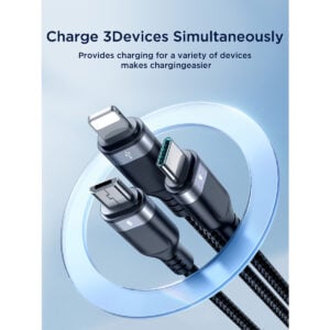 Joyroom Multi-Use 3.5A 3-in-1 Kabel – USB-A naar Lightning en Type-C en Micro-USB – 1,2 m – Zwart - 3