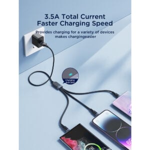 Joyroom Multi-Use 3.5A 3-in-1 Kabel – USB-A naar Lightning en Type-C en Micro-USB – 1,2 m – Zwart - 4