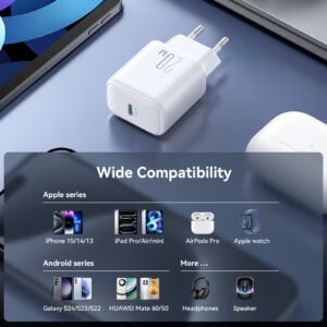 Joyroom – USB‑C PD 20W snellader + USB‑C naar Lightning kabel 1 meter – Wit - 5