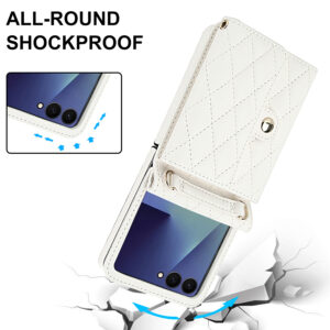 Solidenz Fashion Portemonnee hoesje met koord Samsung Galaxy Z Flip 7 – Wit - 4