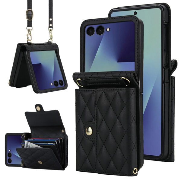 Solidenz Fashion Portemonnee hoesje met koord Samsung Galaxy Z Flip 7 - Zwart