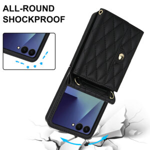 Solidenz Fashion Portemonnee hoesje met koord Samsung Galaxy Z Flip 7 – Zwart - 3