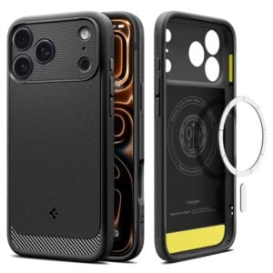 Spigen Rugged Armor Mag backcover iPhone 17 Pro – Zwart – MagSafe compatibel