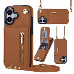 Solidenz Fashion Portemonnee hoesje met koord iPhone 17 - Bruin
