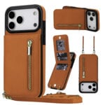 Solidenz Fashion Portemonnee hoesje met koord iPhone 17 Pro Max - Bruin