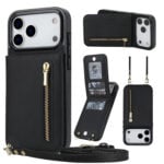 Solidenz Fashion Portemonnee hoesje met koord iPhone 17 Pro - Zwart