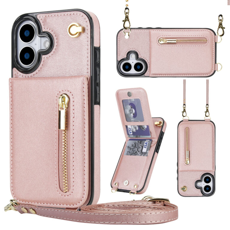 Solidenz Fashion Portemonnee hoesje met koord iPhone 17 - Roségoud