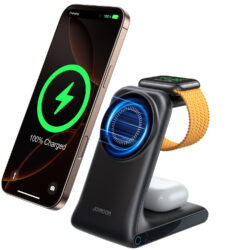 Joyroom 3-in-1 draadloze oplader met MagSafe standaard (15W) voor telefoon, oordopjes en smartwatch – Zwart