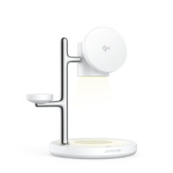 Joyroom 4-in-1 Qi2 draadloze oplader met nachtlamp (15W) voor telefoon, smartwatch en oordopjes – Wit