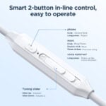 Joyroom bedrade in-ear oordopjes met microfoon en 3,5mm jack – HiFi geluid – Wit - 2