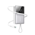 Joyroom powerbank 10.000 mAh met ingebouwde oprolbare USB-C kabel en 22,5W snelladen – Wit
