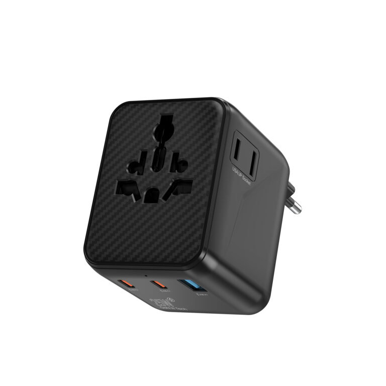 WiWU 25W universele oplader – Vijfpoorts oplader – Geschikt voor EU/US/UK/AU – Aramid Zwart