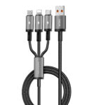 WiWU 3-in-1 USB-A kabel 66W – Snellaadkabel & datakabel – Usb-A naar USB-C, Lightning en Micro-USB – Grijs