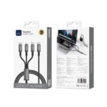 WiWU 3-in-1 USB-C kabel 60W – Snellaadkabel & datakabel – Usb-C naar dubbel USB-C en Lightning – Grijs - 1