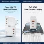 WiWU 65W snellader – Driepoorts Charger zonder Kabel  – Wit - 3