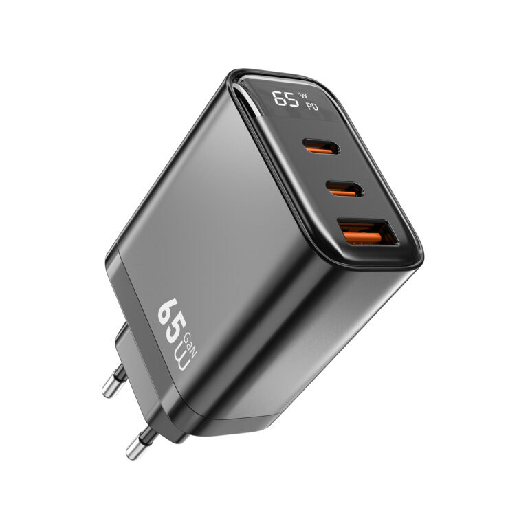 WiWU 65W snellader – Driepoorts Charger zonder Kabel  – Zwart