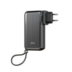 WiWU Powerbank 10000mAh 3-in-1 Type-C, Lightning kabel en Wereldstekker - Zwart
