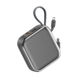 WiWU Powerbank 10000mAh - Type-C en Lightning kabel - Draadloos opladen - Digital display - Grijs