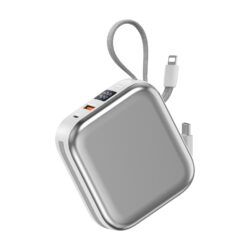 WiWU Powerbank 10000mAh - Type-C en Lightning kabel - Draadloos opladen - Digital display - Wit