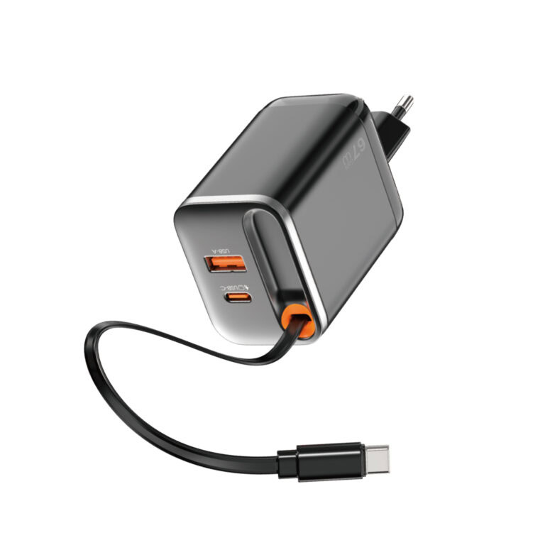 WiWU Tweepoorts Oplader Helix 67W snellader – Inclusief intrekbare kabel 70cm – Zwart
