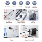 WiWU Tweepoorts Oplader Helix 67W snellader – Inclusief intrekbare kabel 70cm – Zwart - 5