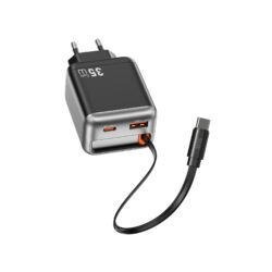 WiWU Tweepoorts Oplader Helix PD35W snellader – Inclusief intrekbare kabel 70cm – Zwart