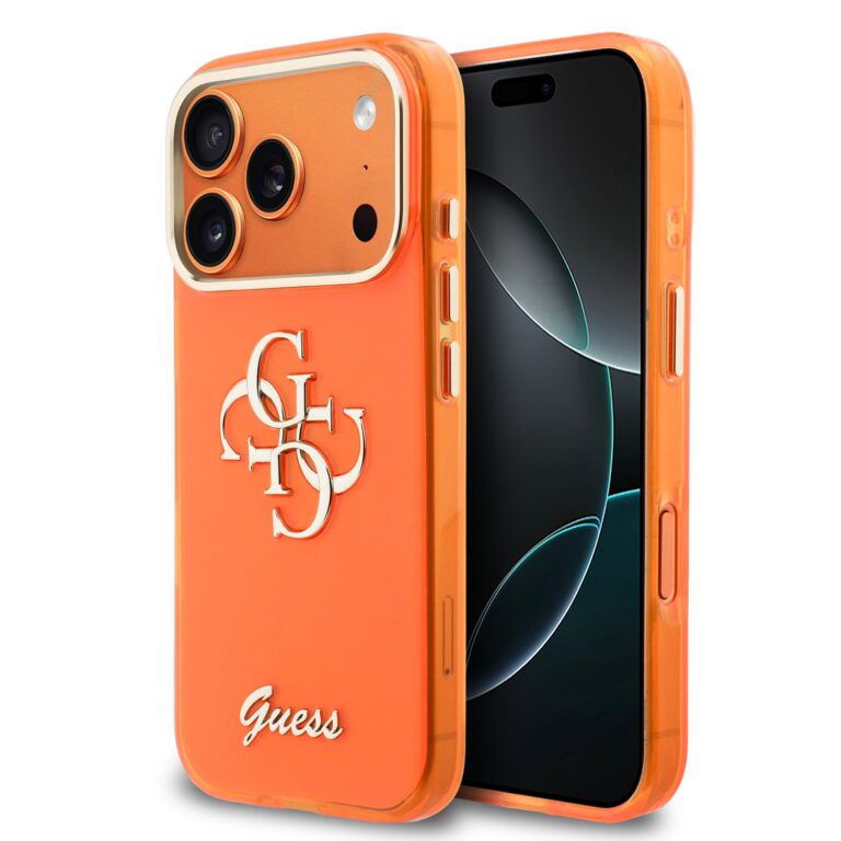 Guess IML 4G Script Metal Logo Hoesje iPhone 17 Pro Max - Oranje