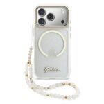 Guess IML Glitter Script Strap MagSafe Hoesje iPhone 17 Pro Max - Transparant