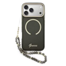 Guess IML Glitter Script Strap MagSafe Hoesje iPhone 17 Pro Max - Zwart
