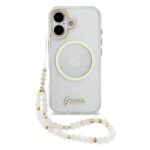 Guess IML Glitter Script Strap MagSafe Hoesje iPhone 17 - Transparant
