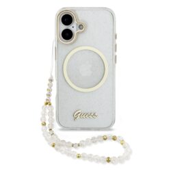Guess IML Glitter Script Strap MagSafe Hoesje iPhone 17 - Transparant