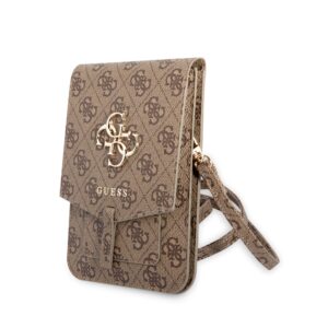 Guess PU 4G Metal Logo Universeel Telefoontasje - Bruin