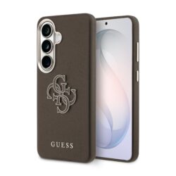 Guess PU 4G Resin Metal Logo Hoesje Samsung Galaxy S26 Plus - Bruin