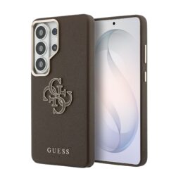 Guess PU 4G Resin Metal Logo Hoesje Samsung Galaxy S26 Ultra - Bruin