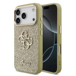 Guess PU Fixed Glitter 4G Metal Frame Hoesje iPhone 17 Pro - Goud