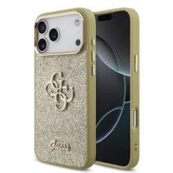 Guess PU Fixed Glitter 4G Metal Frame Hoesje iPhone 17 Pro Max - Goud