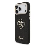Guess PU Fixed Glitter 4G Metal Frame Hoesje iPhone 17 Pro Max – Zwart - 1
