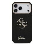 Guess PU Fixed Glitter 4G Metal Frame Hoesje iPhone 17 Pro Max – Zwart - 2