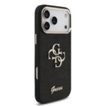 Guess PU Fixed Glitter 4G Metal Frame Hoesje iPhone 17 Pro Max – Zwart - 3