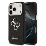 Guess PU Fixed Glitter 4G Metal Frame Hoesje iPhone 17 Pro - Zwart