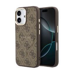 Guess PU Leather 4G Gold Frame MagSafe Hoesje iPhone 17 - Bruin