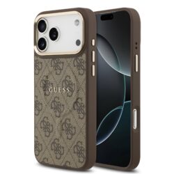Guess PU Leather 4G Gold Frame MagSafe Hoesje iPhone 17 Pro Max - Bruin