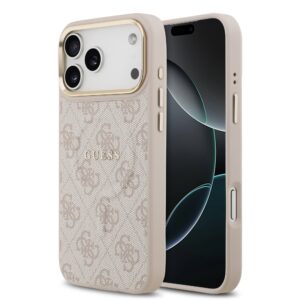 Guess PU Leather 4G Gold Frame MagSafe Hoesje iPhone 17 Pro Max - Roze