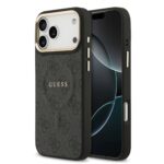 Guess PU Leather 4G Gold Frame MagSafe Hoesje iPhone 17 Pro Max - Zwart