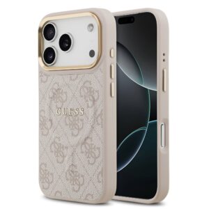 Guess PU Leather 4G Gold Frame MagSafe Hoesje iPhone 17 Pro - Roze