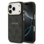 Guess PU Leather 4G Gold Frame MagSafe Hoesje iPhone 17 Pro - Zwart